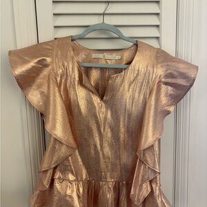 Marie Oliver Rose Gold Metallic Ruffle Dress